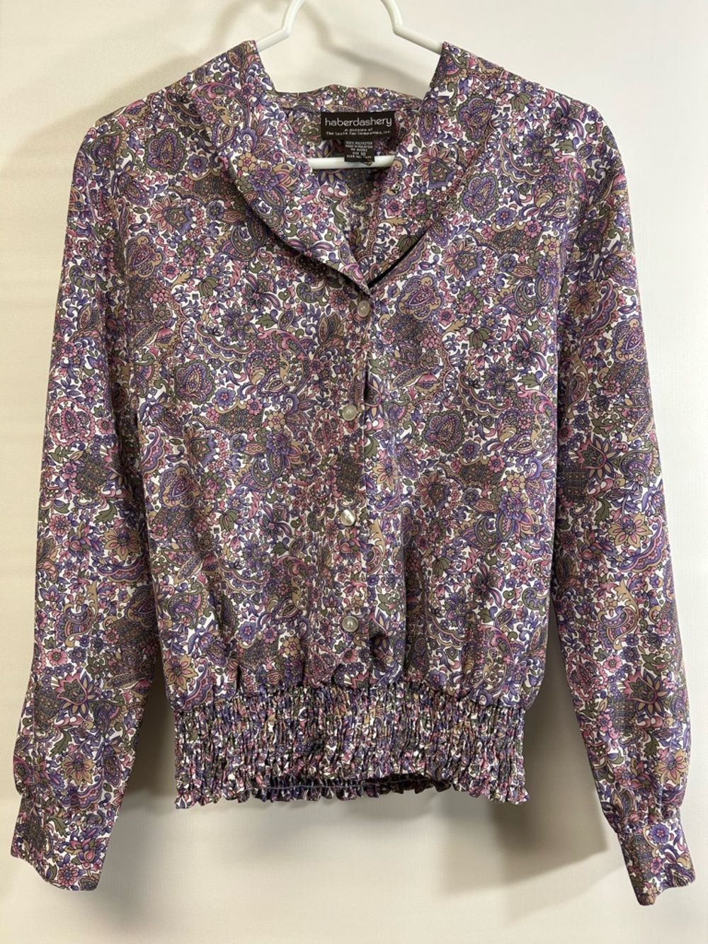 Haberdashery Pink & Purple Paisley Button Blouse Women’s Small Long sleeve Top